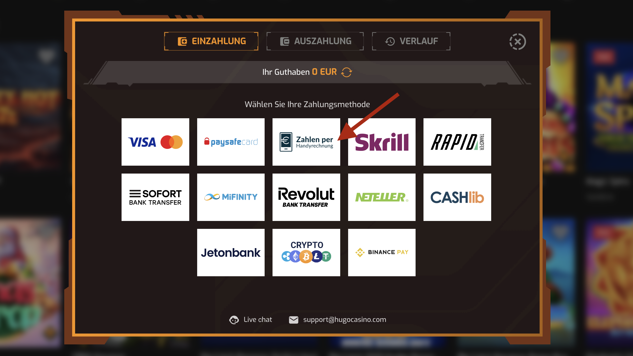 Hugo Casino Handyrechnung Einzahlung