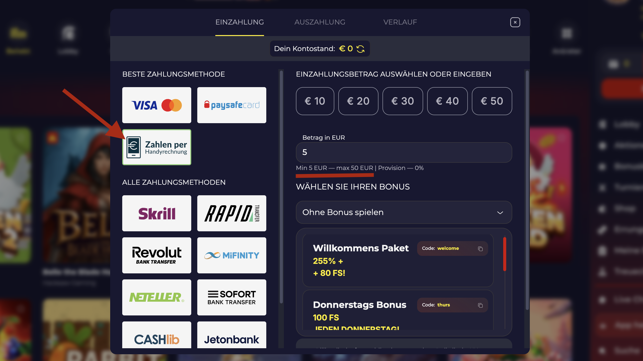 Slota Casino Handyrechnung Einzahlung